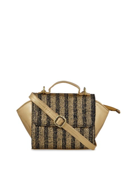 

Tarusa Gold-Toned & Black Self Design Sling Bag