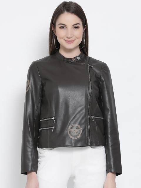 

Justanned Women Brown Solid Biker Jacket
