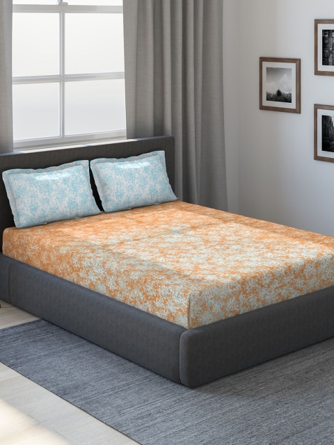 

DDecor Orange & Blue Abstract 180 TC Cotton 1 King Bedsheet with 2 Pillow Covers