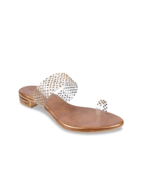 

Mochi Women Muted Gold-Toned & Transparent Embellished One Toe Flats
