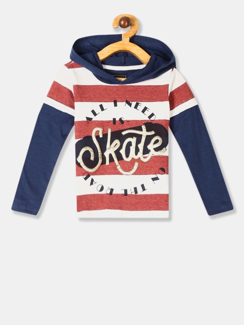 

Cherokee Boys Navy Blue & Red Striped Hood T-shirt