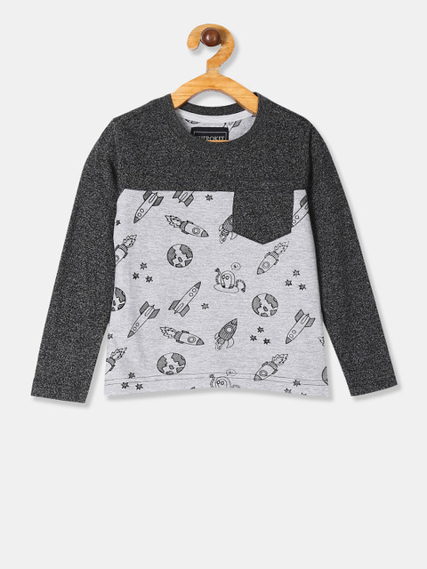 

Cherokee Boys Grey & Black Printed Round Neck T-shirt