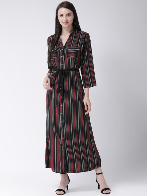 

Latin Quarters Women Red & Black Striped Shirt Dress