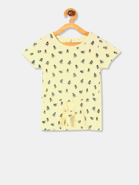

Cherokee Girls Yellow Printed Waist Tie-Up Top