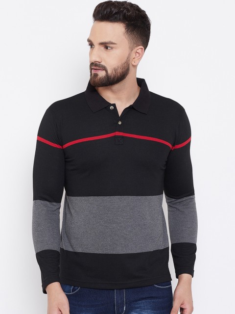 

Austin wood Men Black Colourblocked Polo Collar T-shirt