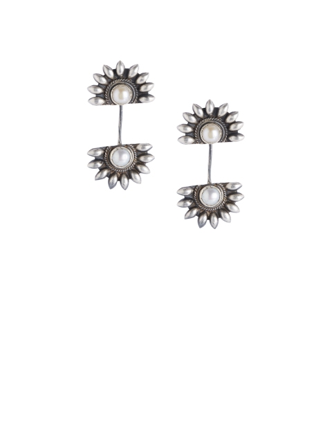 

ahilya White & Silver-Toned Sterling Silver Crescent Shaped Studs
