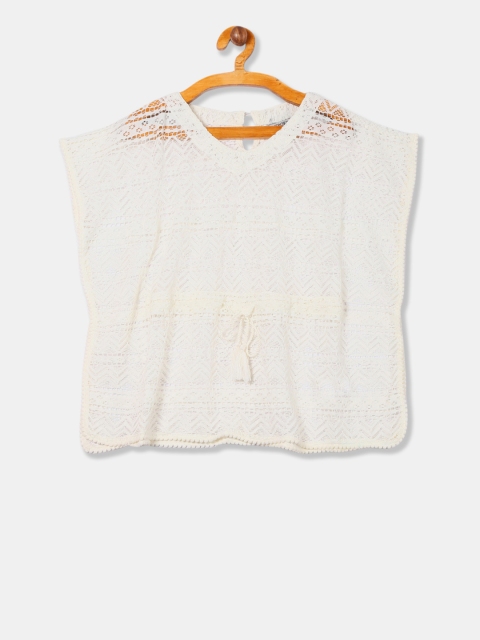 

Cherokee Girls White Self Design Lace Kaftan Top
