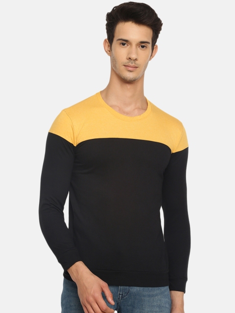 

BLISTON Men Mustard Yellow & Black Colourblocked Pullover Sweatshirt