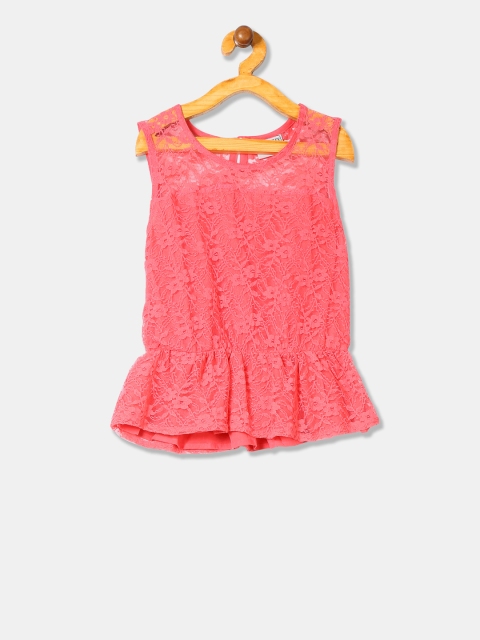 

Cherokee Girls Peach-Coloured Self Design Top