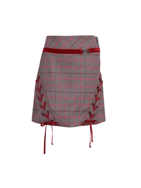 

CUTECUMBER Girls Grey & Red Checked A-Line Knee-Length Skirt