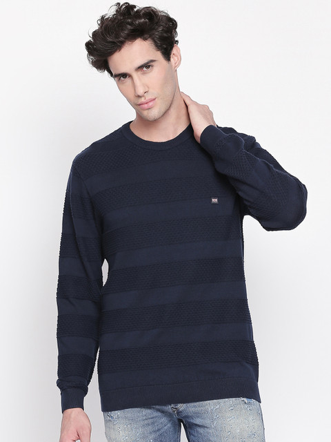 

BYFORD by Pantaloons Men Navy Blue Self Design Pullover Sweater