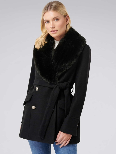 

Forever New Women Black Solid Longline Princess Coat