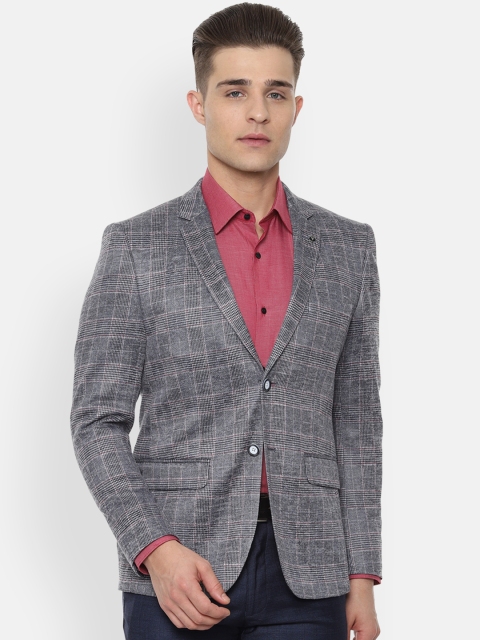 

Van Heusen Men Grey Checked Single-Breasted Slim-Fit Blazer