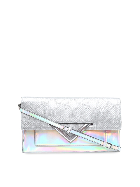 

Da Milano Silver-Toned Colourblocked Leather Sling Bag