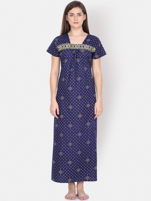 

Klamotten Navy Blue & Yellow Printed Nightdress