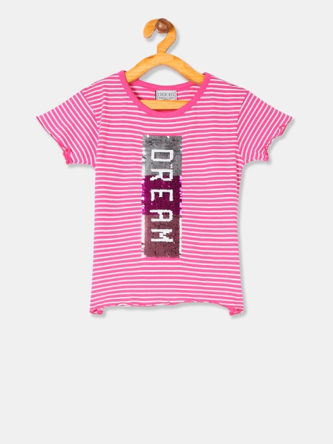 

Cherokee Girls Pink & White Striped Round Neck T-shirt