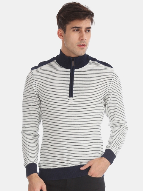 

Arrow Sport Men White Striped Pullover Sweater
