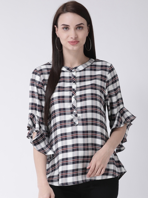 

Latin Quarters Women Navy Blue & White Checked A-Line Top