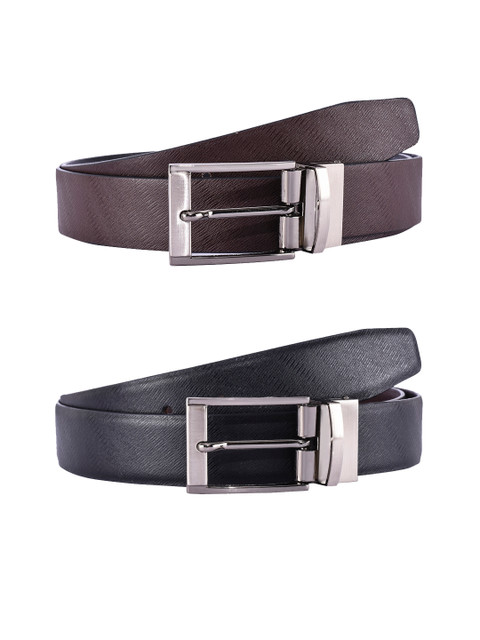 

BuckleUp Men Black & Brown Solid Leather Reversible Belt