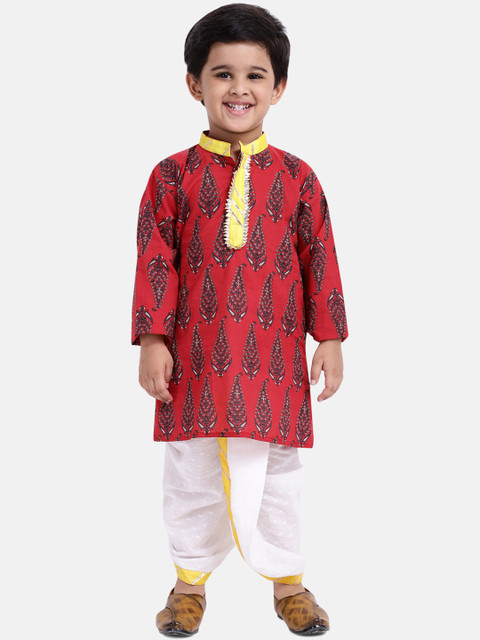 

BownBee Boys Maroon & White Printed Kurta with Dhoti Pants