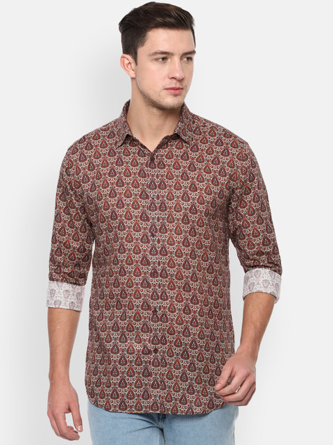 

V Dot Men Brown Slim Fit Printed Casual Shirt