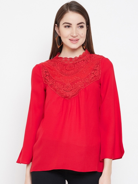 

PURYS Women Red Self Design Top