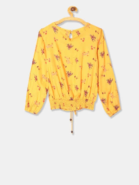 

Cherokee Girls Yellow Floral Printed Blouson Top