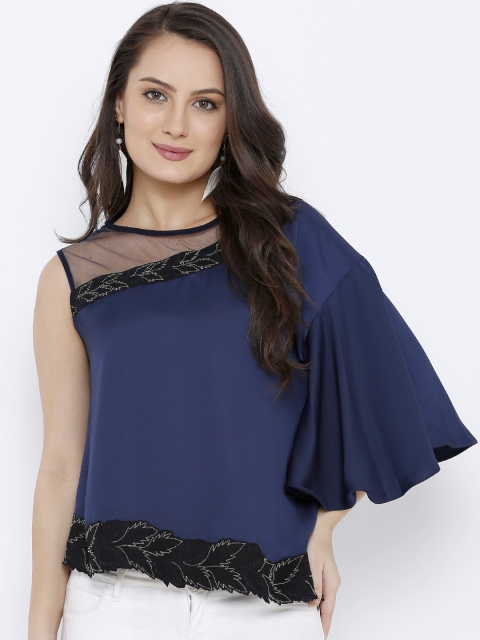 Soie Women Navy Blue Embellished Top