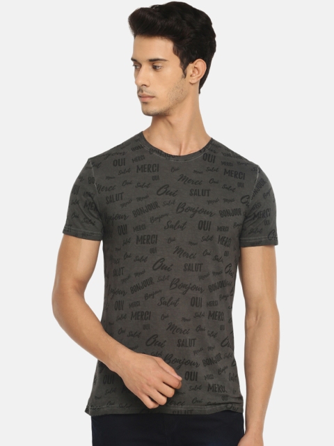 

BLISTON Men Charcoal Grey & Black Printed Round Neck T-shirt