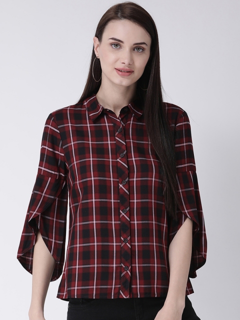 

Latin Quarters Women Maroon & Black Checked Shirt Style Top