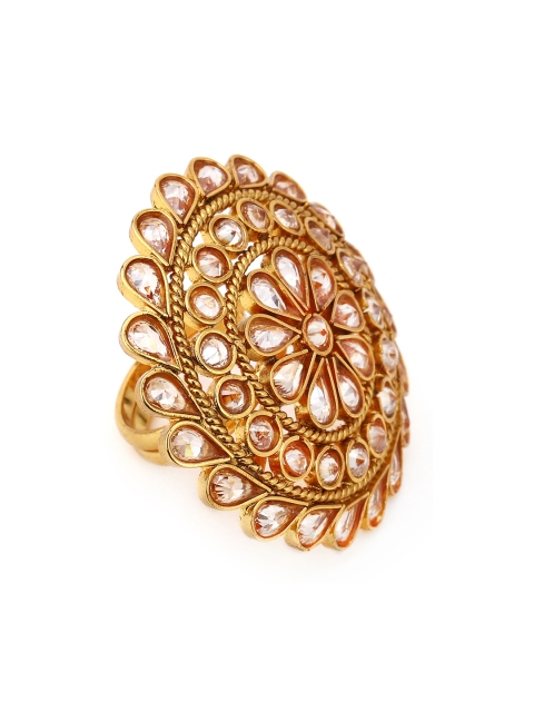 

Rubans Women White Kundan Studded Adjustable Gold-Plated Finger Ring