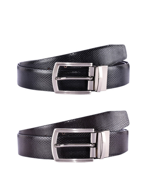 

BuckleUp Men Black & Brown Textured Leather Reversible Belt