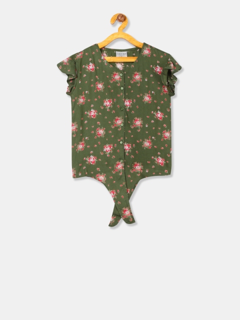 

Cherokee Girls Olive Green Printed Top