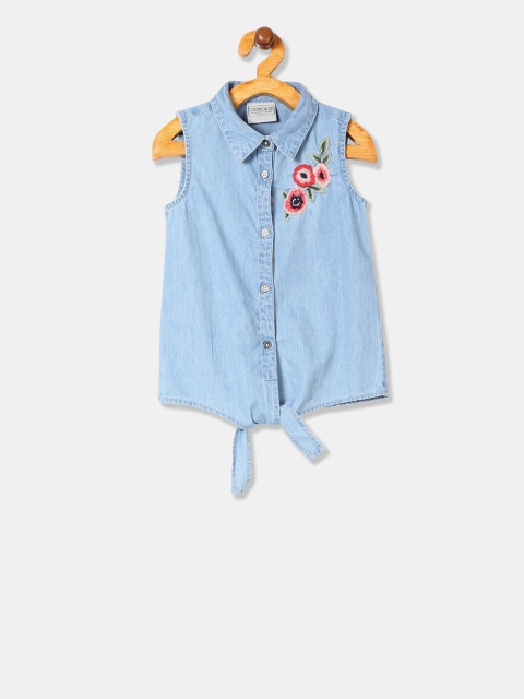 

Cherokee Girls Blue Embroidered Shirt Style Top