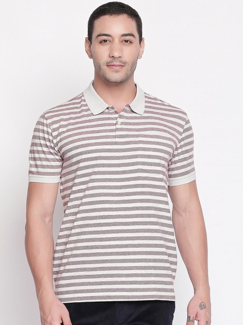 

BYFORD by Pantaloons Men Maroon & Off-White Striped Polo Collar T-shirt