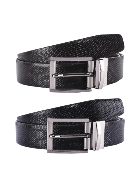 

BuckleUp Men Black Textured Leather Reversible Belt
