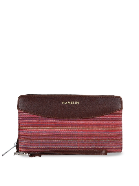 

HAMELIN Women Red & Brown Striped Handwoven Zip Around Wallet