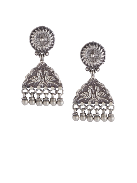 

ahilya Silver-Toned & Grey Sterling Silver Classic Drop Earrings
