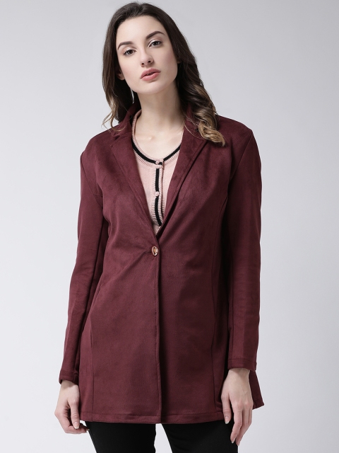 

Club York Women Burgundy Solid Single-Breasted Princess Coat