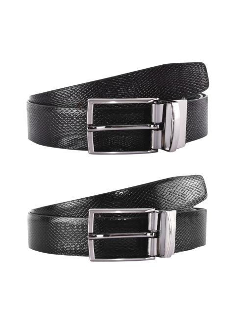 

BuckleUp Men Black & Coffee Brown Textured Leather Reversible Belt