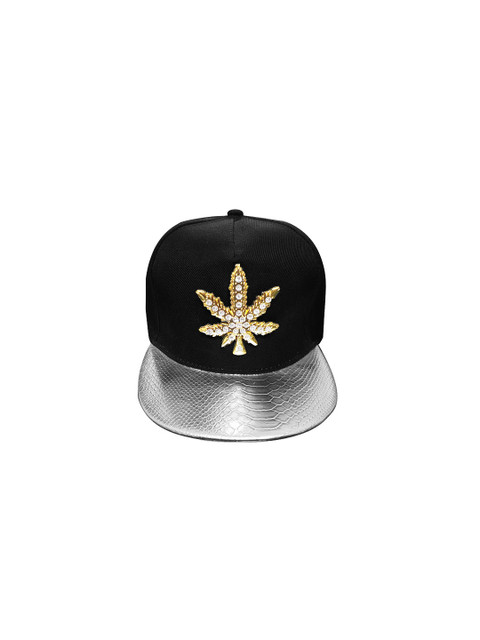 

Knotyy Men Black & Silver-Toned Embellished Snapback Cap