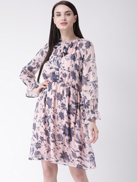 

Latin Quarters Women Peach-Coloured Printed Fit and Flare Dress
