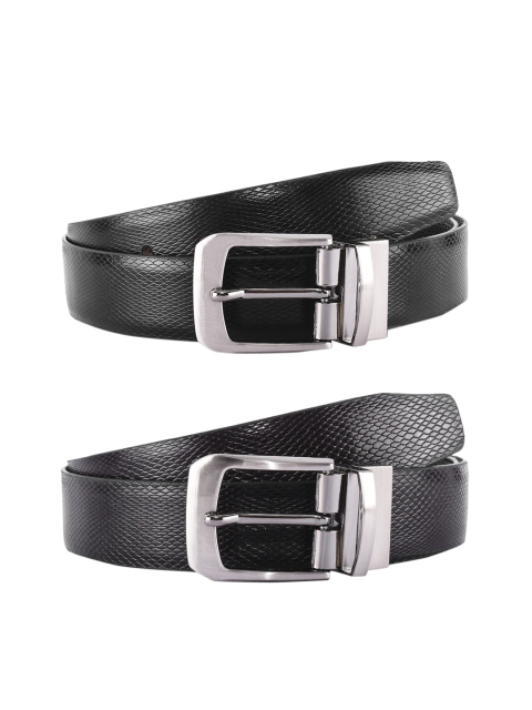 

BuckleUp Men Black & Coffee Brown Textured Leather Reversible Belt