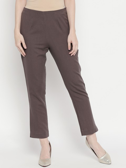 

RANGMANCH BY PANTALOONS Women Charcoal & Grey Regular Fit Solid Cigarette Trousers