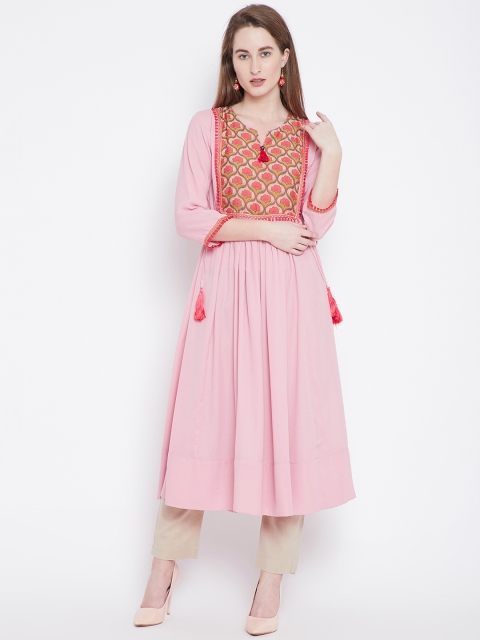 

One of a Kind Women Pink Yoke Design Anarkali Kurta