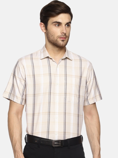 

Balista Men Beige & Grey Tailored Fit Checked Formal Shirt
