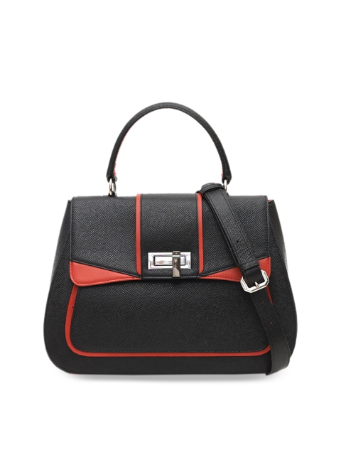 

Da Milano Black Textured Handheld Leather Bag