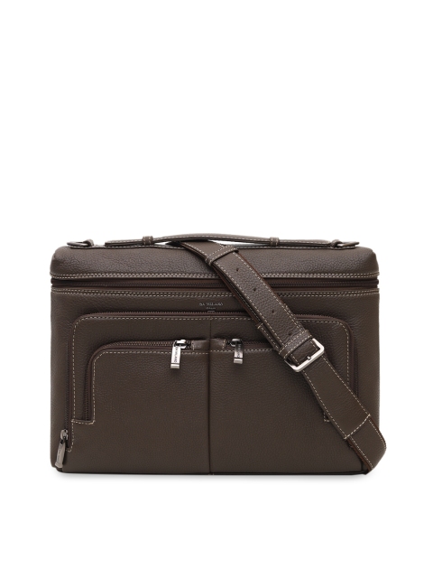

Da Milano Unisex Brown Textured Leather Laptop Bag