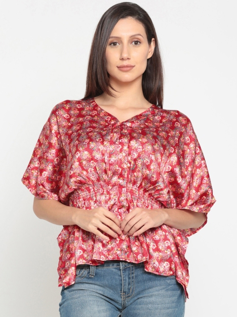 

The Kaftan Company Women Red Floral Print Kaftan Top