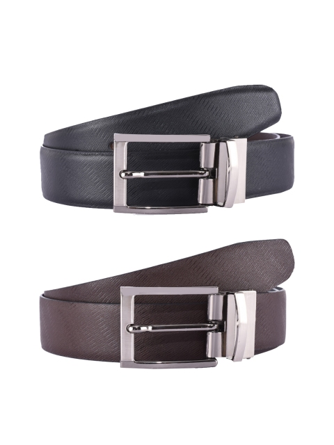 

BuckleUp Men Black & Brown Textured Leather Reversible Belt